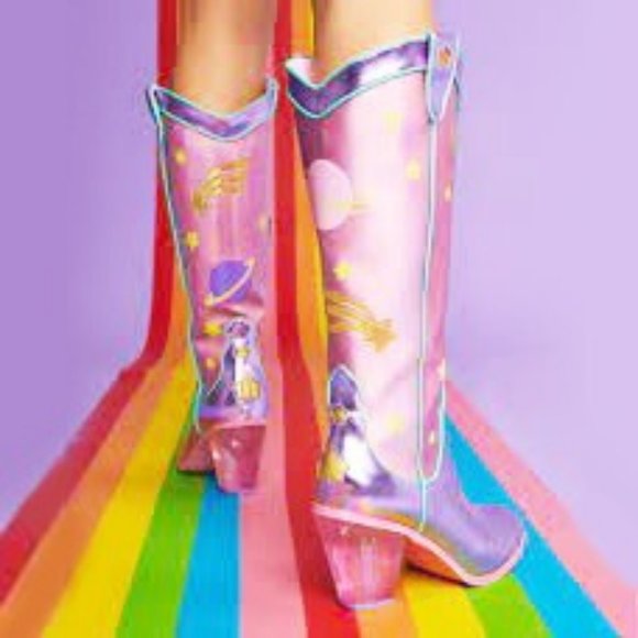 Dolls Kill X Care Bears Magical Moon Holographic Space Cowboy Boots - Size 10M - Picture 4 of 16